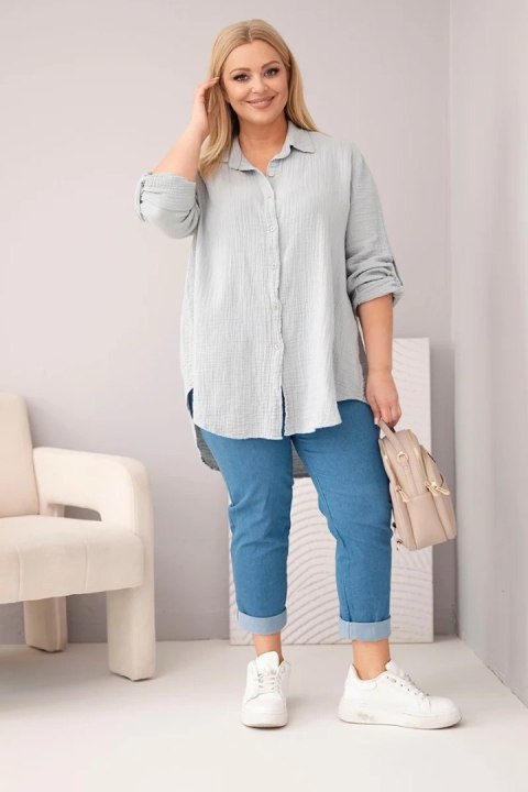 Koszula bawełniana muślinowa Plus Size szary