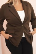Marynarka damska z wiskozy Plus Size z długim rękawem i kołnierzem brązowa