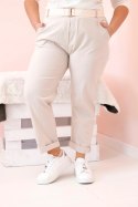 Spodnie damskie bawełniane Plus Size z paskiem beżowe