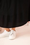 Sukienka damska plus size z krótkim rękawem i falbaną z lekkiej wiskozy czarna
