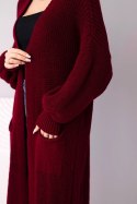 Sweter długi kardigan bordowy