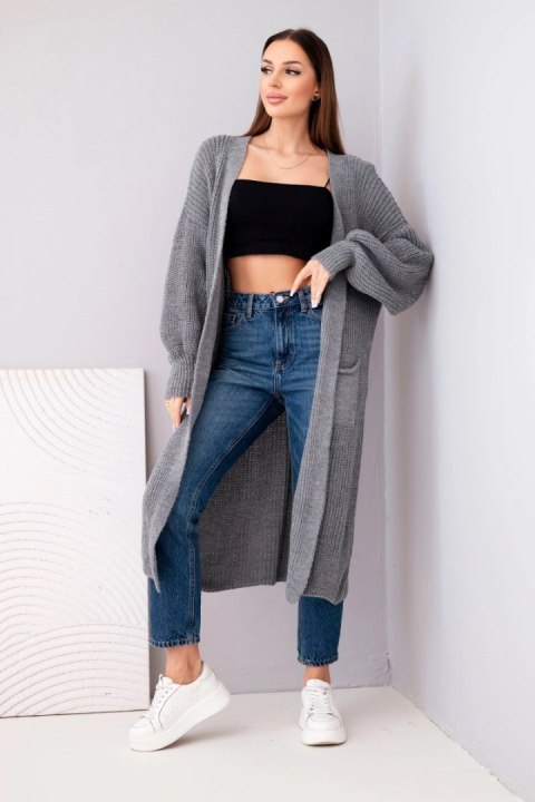 Sweter długi kardigan ciemny szary