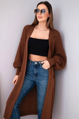 Sweter długi kardigan jasny brązowy