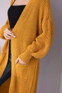 Sweter długi kardigan musztardowy