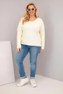 Bluzka damska Plus Size przecierana z dekoltem V i dłuższym tyłem żółta