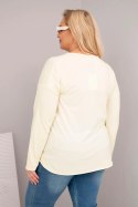 Bluzka damska Plus Size przecierana z dekoltem V i dłuższym tyłem żółta
