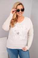 Bluzka damska Plus Size przecierana z napisem Love You More beżowa