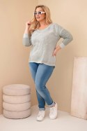 Bluzka damska Plus Size przecierana z napisem i perełkami khaki