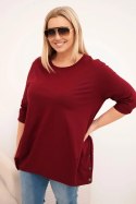 Bluzka damska Plus Size z bawełny z ozdobnymi guzikami i podwijanymi rękawami bordowa