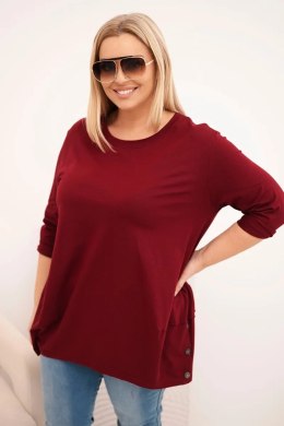 Bluzka damska Plus Size z bawełny z ozdobnymi guzikami i podwijanymi rękawami bordowa