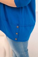 Bluzka damska Plus Size z bawełny z ozdobnymi guzikami i podwijanymi rękawami chabrowa