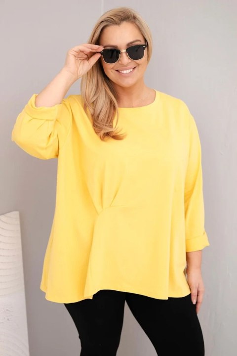 Bluzka damska plus size z bawełną z długim rękawem i marszczeniem żółta