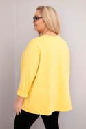 Bluzka damska plus size z bawełną z długim rękawem i marszczeniem żółta