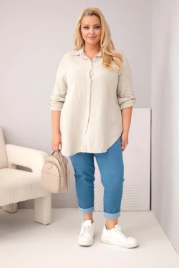 Koszula bawełniana muślinowa Plus Size ciemno beżowa