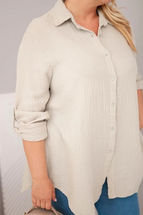 Koszula bawełniana muślinowa Plus Size ciemno beżowa