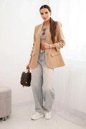 Marynarka z klapami elegancka camelowa