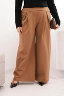 Spodnie damskie Plus Size z szerokimi nogawkami i plisowaniem camelowe