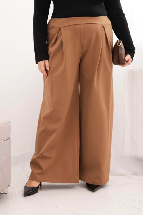 Spodnie damskie Plus Size z szerokimi nogawkami i plisowaniem camelowe