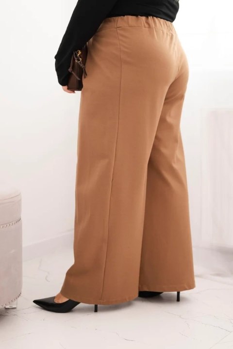 Spodnie damskie Plus Size z szerokimi nogawkami i plisowaniem camelowe