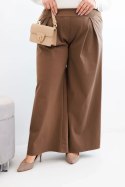 Spodnie damskie Plus Size z szerokimi nogawkami i plisowaniem camelowe