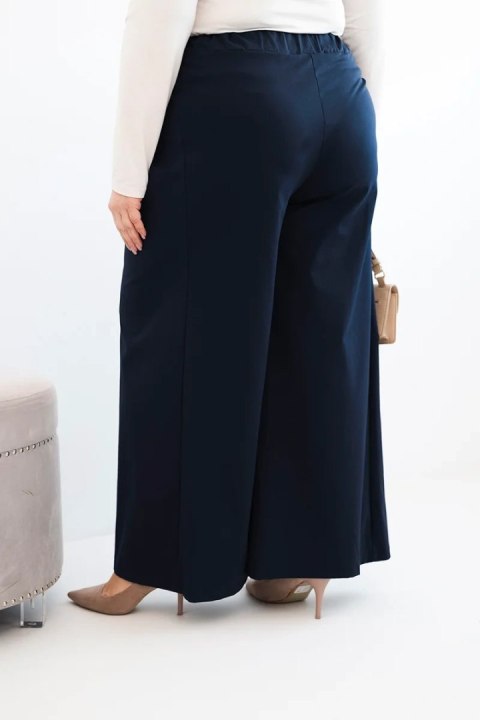 Spodnie damskie Plus Size z szerokimi nogawkami i plisowaniem granatowe