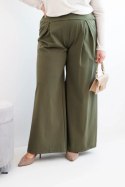 Spodnie damskie Plus Size z szerokimi nogawkami i plisowaniem khaki