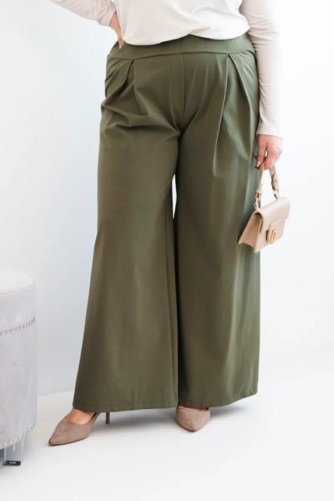 Spodnie damskie Plus Size z szerokimi nogawkami i plisowaniem khaki