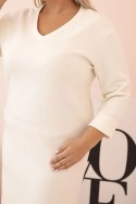 Sukienka damska Plus Size masełkowa z dekoltem V i rękawem ecru