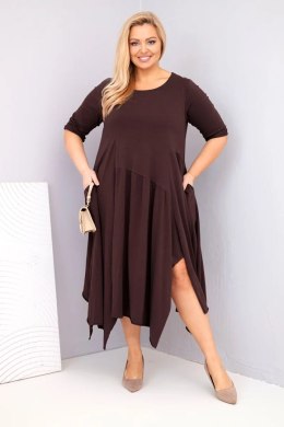 Sukienka damska bawełniana Plus Size z asymetrycznym dołem brązowa