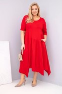 Sukienka damska bawełniana Plus Size z asymetrycznym dołem czerwona