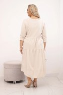 Sukienka damska bawełniana Plus Size z falbanami i podwiniętym rękawem beżowa