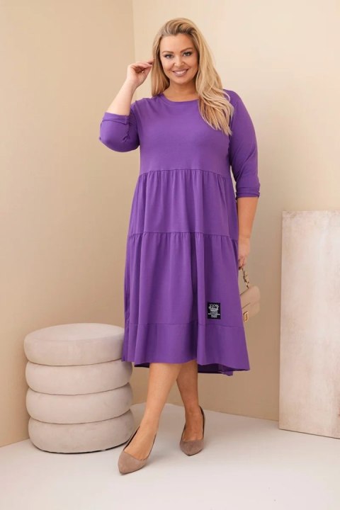Sukienka damska bawełniana Plus Size z falbanami i podwiniętym rękawem fioletowa