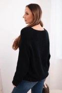 Sweter damski z domieszką wełny z dekoltem V czarny