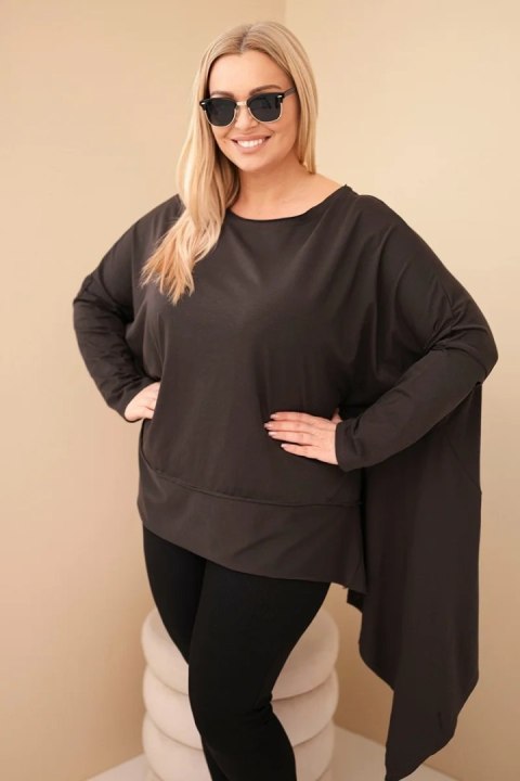Tunika damska Plus Size z bawełny z asymetrycznym dołem brązowa
