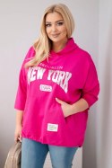 Bluza damska Plus Size wiskozowa z kapturem i kieszenią kangurką fuksja