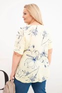 Bluzka damska bawełniana Plus Size z krótkim rękawem i kieszenią żółta