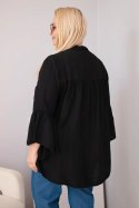 Bluzka damska wiskozowa Plus Size z falbaniastym rękawem i dekoltem V czarna
