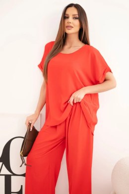 Komplet damski Plus Size bluzka i spodnie z szeroką nogawką czerwony