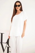 Komplet damski Plus Size bluzka i spodnie z szeroką nogawką ecru