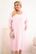 Sukienka damska Plus Size wiskozowa z kieszeniami krótki rękaw cukierkowy róż