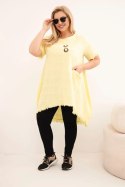 Sukienka damska bawełniana Plus Size z dłuższym tyłem i kieszenią żółta