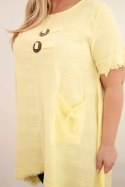 Sukienka damska bawełniana Plus Size z dłuższym tyłem i kieszenią żółta