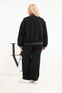 Komplet damski Plus Size z bluzą na zamek i szerokimi spodniami czarny
