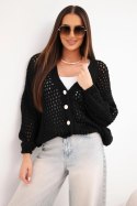 Sweter damski ażurowy oversize zapinany na guziki czarny
