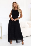 679-4 AVELINE długa sukienka maxi z brokatowym tiulem i okrągłym dekoltem - czarna Numoco basic