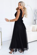 687-1 Elegancka sukienka maxi z kopertowym dekoltem i odkrytymi plecami - czarna Numoco basic