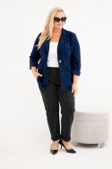 Marynarka damska Plus Size sztruksowa z klapami i kieszeniami granatowa