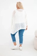 Sweter damski ażurowy oversize z dekoltem V i dłuższym tyłem ecru