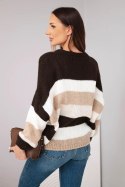 Sweter damski w paski zapinany na guziki brązowy