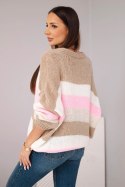 Sweter damski w paski zapinany na guziki camelowy